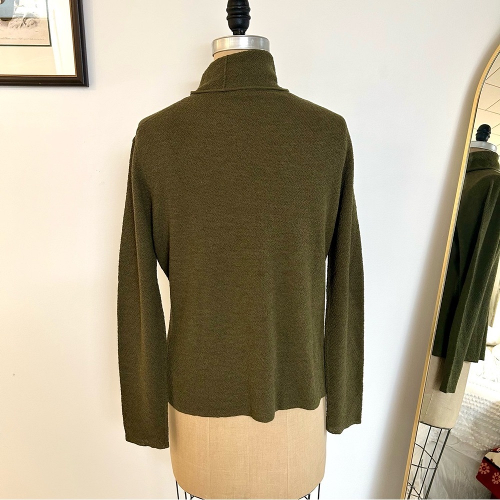 Eileen Fisher Women’s Olive Green Turtleneck Wool Crepe Sweater Sz L EUC - Picture 3 of 11